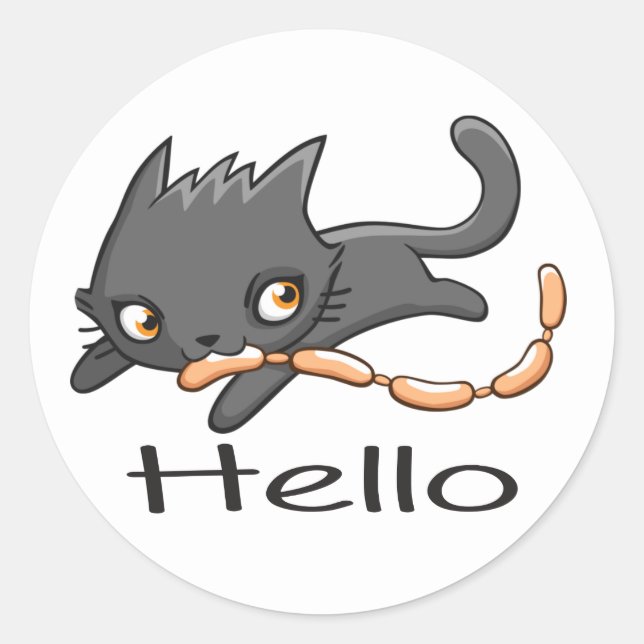 Cartoon Gray Kitten Kitty Liebe Hello Gray Niedlic Runder Aufkleber (Vorderseite)