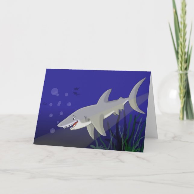 Cartoon Great White Sharing Grußkarte Karte (Vorderseite)