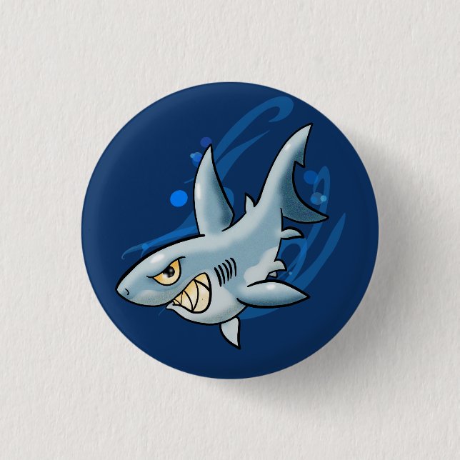 Cartoon Great White Shark Button (Vorderseite)