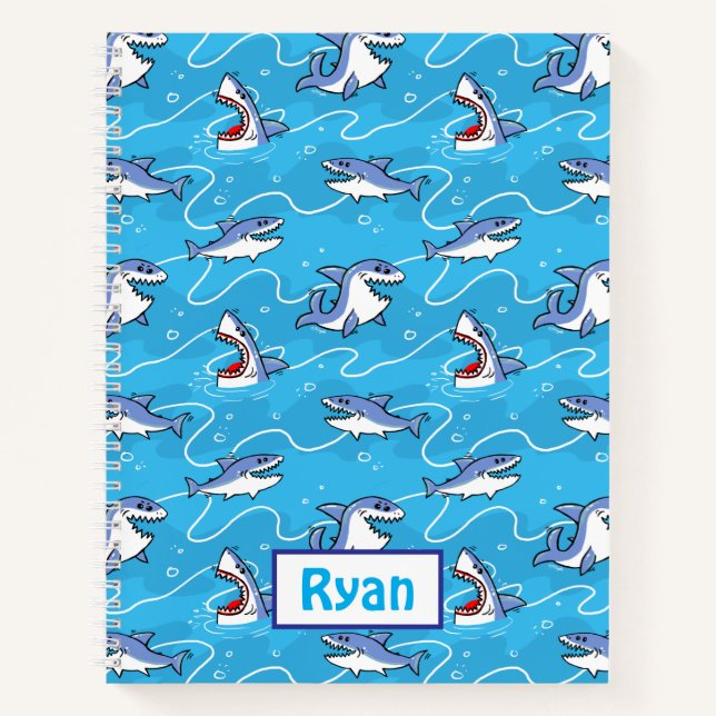 Cartoon Great White Sharks Notizbuch (Vorderseite)