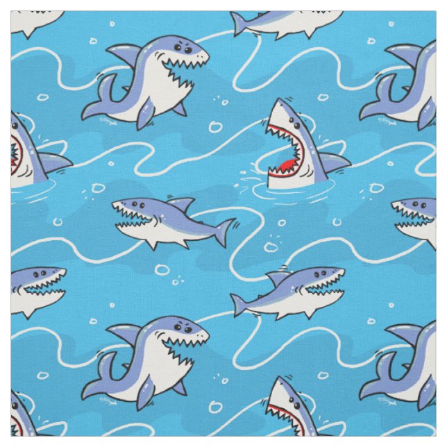 Cartoon Great White Sharks Stoff (Muster)