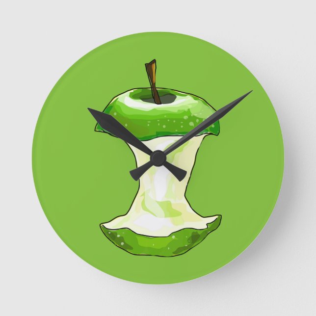 Cartoon Green Apple Runde Wanduhr (Vorderseite)