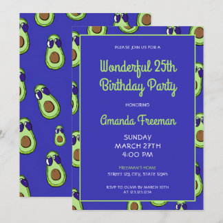 Cartoon Green & Blue Avocado Muster Geburtstag Einladung