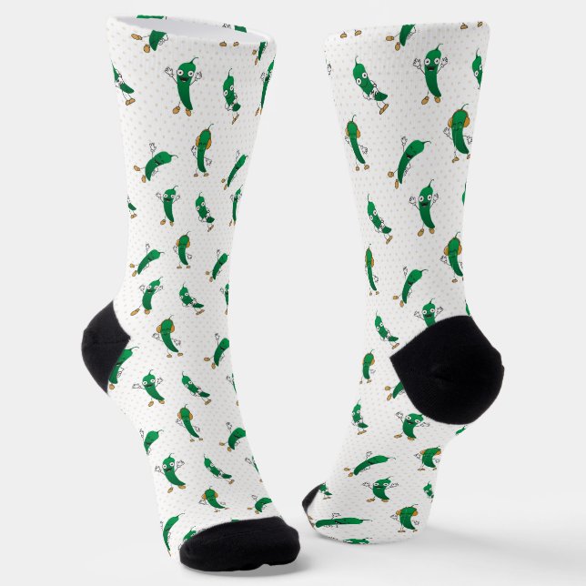 Cartoon Green Chile Muster Socken (Gewinkelt)