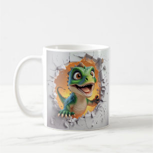 Cartoon Green Dinosaurier Joyfull Breaking Wand Kaffeetasse