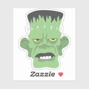 Cartoon Green Frankenstein Head mit gelben Augen Aufkleber