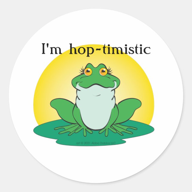 Cartoon Green Frog auf Lily Pad Runder Aufkleber (Vorderseite)
