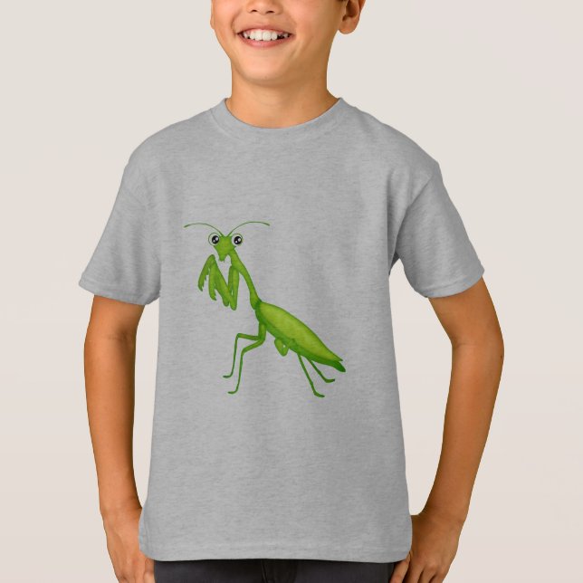 Cartoon Green Praying Mantis Unisex Jugendkleid T-Shirt (Vorderseite)