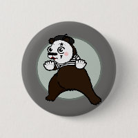 CARTOON GRIZZLY BEAR MIME RUNDE BUTTON ZURÜCK SCHA