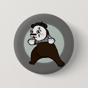 CARTOON GRIZZLY BEAR MIME RUNDE BUTTON ZURÜCK SCHA