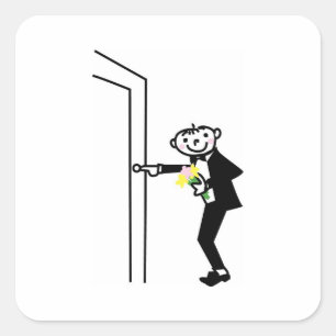 Cartoon Groom Rings Doorbell Quadratischer Aufkleber