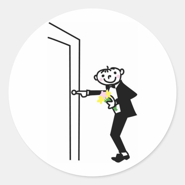 Cartoon Groom Rings Doorbell Runder Aufkleber (Vorderseite)