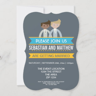 Cartoon Grooms Gay Wedding Themed Einladung