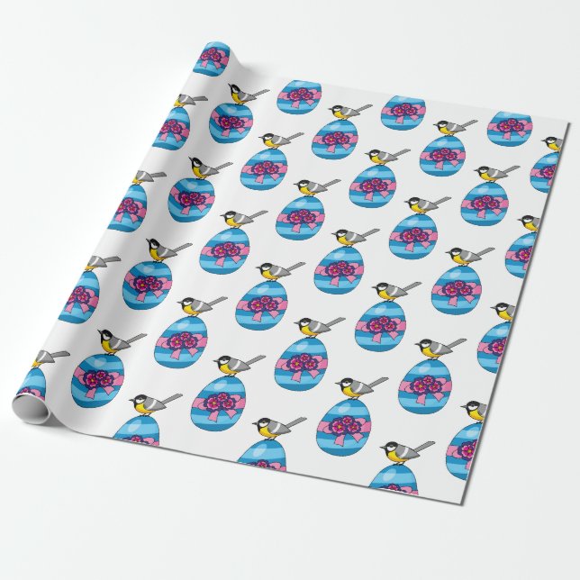 Cartoon Großes Tit mit Ostereier Geschenkpapier (Ungerollt)