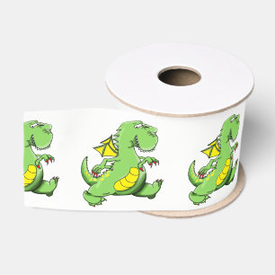 Cartoon Grüner Drache auf den Hinterfüßen Ripsband