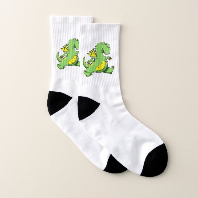 Cartoon Grüner Drache auf den Hinterfüßen Socken (Paar)
