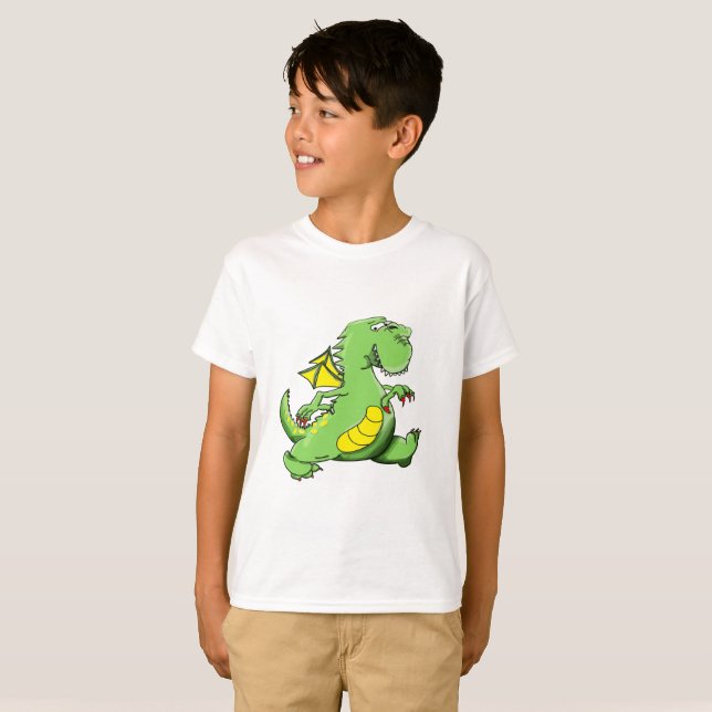 Cartoon Grüner Drache auf den Hinterfüßen T-Shirt (Vorne ganz)