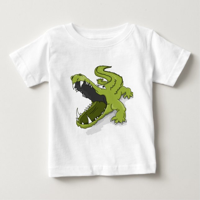 Cartoon Grüner Krokodil-Alligator Mund offen Baby T-shirt (Vorderseite)