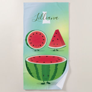 Cartoon Grünes Wassermelon Lächeln Früchte Cartoon Strandtuch