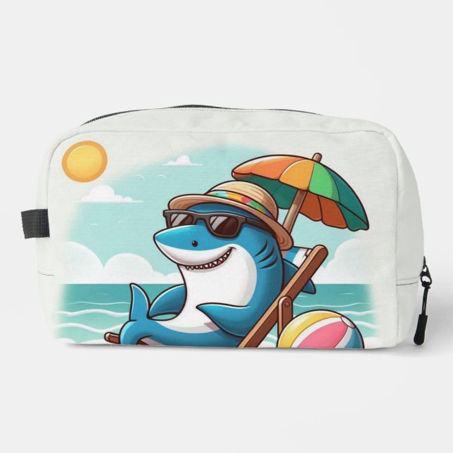 Cartoon Hai am Strand Waschbeutel (Vorderseite)