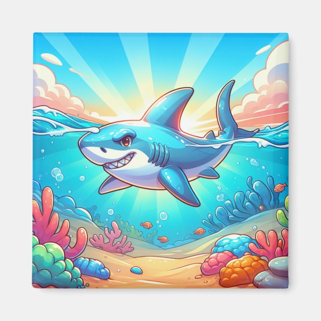 Cartoon Hai Schwimmen durch den Ozean Magnet (Vorne)