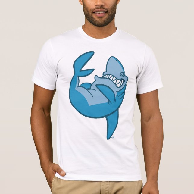 Cartoon-Haifisch, der zurück lachenden T - Shirt (Vorderseite)