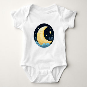 Cartoon-Halbmond und Sterne – Nachthimmel für Kind Baby Strampler