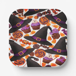 Cartoon Halloween Hexen Candy Pappteller