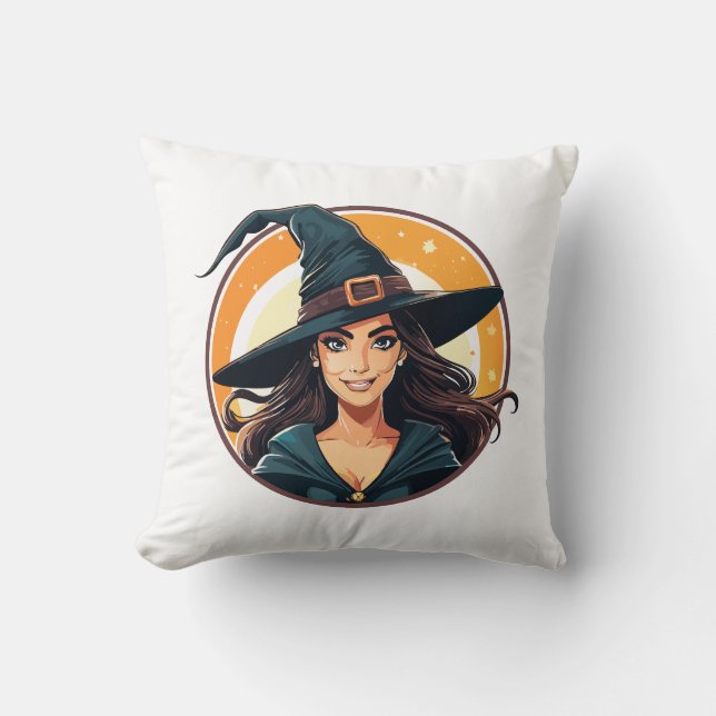 Cartoon halloween witch portrait kissen (Vorderseite)