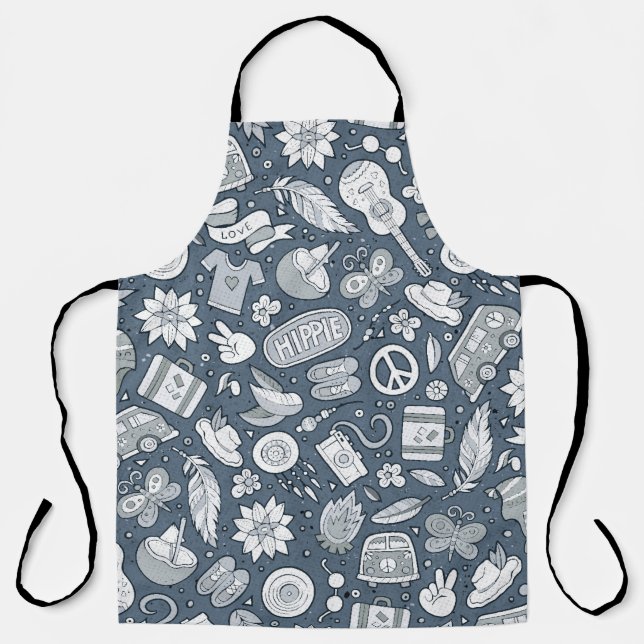 Cartoon hand drawn hippie doodles seamless pattern schürze (Vorderseite)
