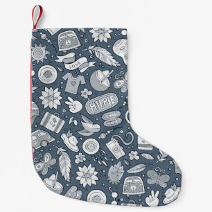 Cartoon handgezogene Hippie-Doodles nahtloses Must Kleiner Weihnachtsstrumpf