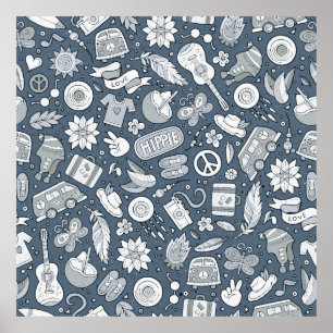 Cartoon handgezogene Hippie-Doodles nahtloses Must Poster