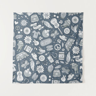 Cartoon handgezogene Hippie-Doodles nahtloses Must Wandteppich
