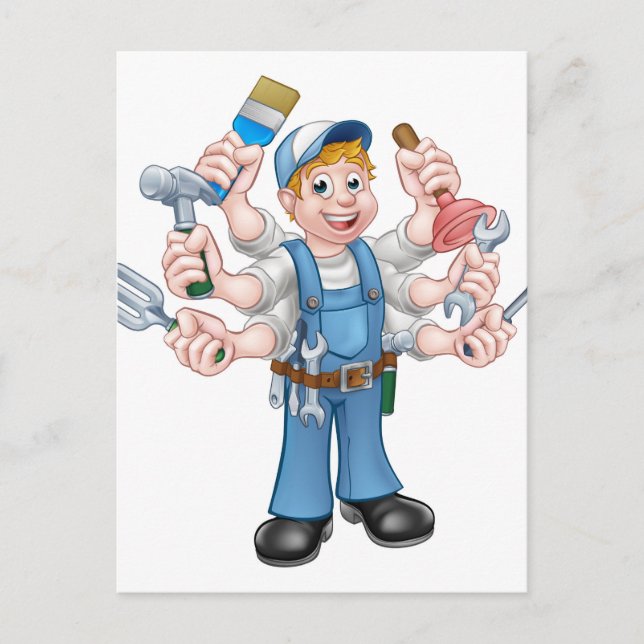 Cartoon Handyman Postkarte (Vorderseite)