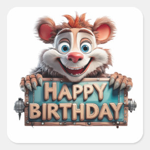Cartoon-Happy-Birthday-Illustration Quadratischer Aufkleber