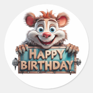 Cartoon Happy Birthday Illustration Runder Aufkleber