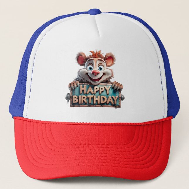 Cartoon Happy Birthday Illustration Truckerkappe (Vorderseite)