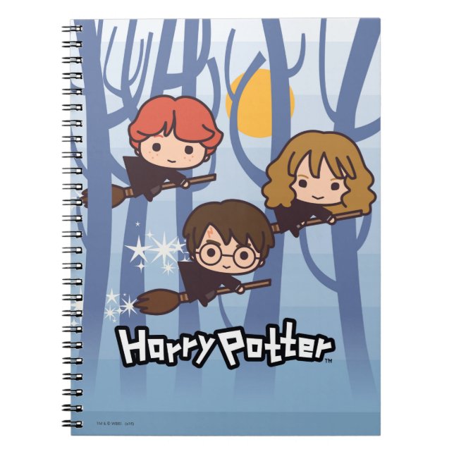 Cartoon Harry, Ron & Hermione, der in Holz fliegt Notizblock (Vorderseite)