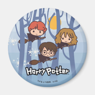 Cartoon-Harry, Ron und Hermine fliegen in Wäldern Magnet