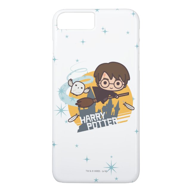 Cartoon Harry und Hedwig Flying Past Hogwarts Case-Mate iPhone Hülle (Rückseite)