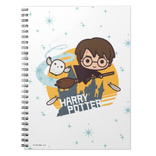 Cartoon Harry und Hedwig Flying Past Hogwarts Notizblock