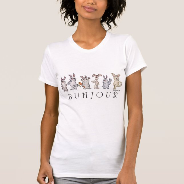 Cartoon-Häschen-Kaninchen Bunjour T - Shirt (Vorderseite)
