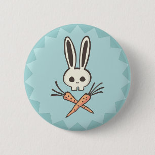 Cartoon-Häschen-Schädel und Knochen-Knopf Button