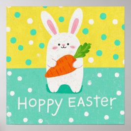 Cartoon-Hase mit Karotte, Polka-Punkte Poster