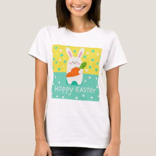 Cartoon-Hase mit Karotte, Polka-Punkte T-Shirt