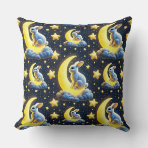 Cartoon-Hase und Mond Kissen