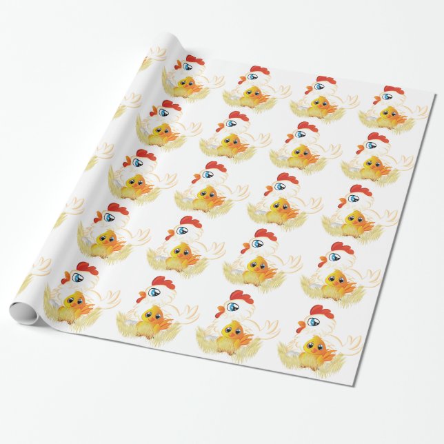Cartoon-Henne und Huhn Geschenkpapier (Ungerollt)