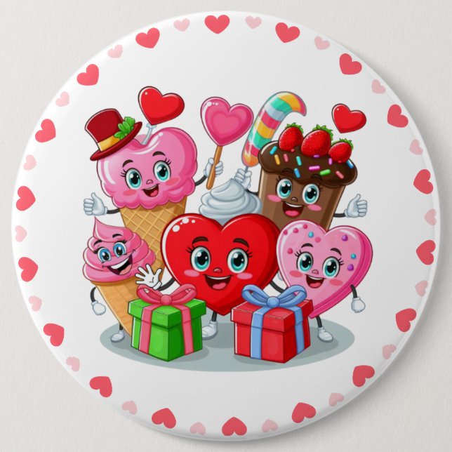 Cartoon Herzlich Willkommen im Valentinstag Button (Vorderseite)