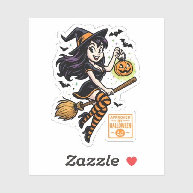 Cartoon Hexe - von Halloween genehmigt Aufkleber (Blatt)