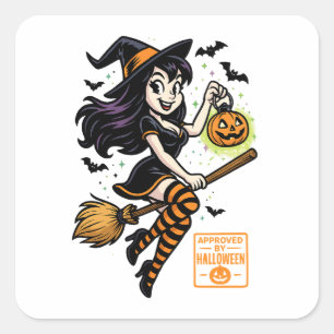 Cartoon Hexe - von Halloween genehmigt Quadratischer Aufkleber